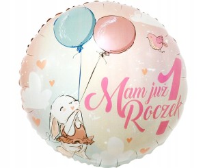 Balon foliowy Mam Już Roczek 1 różowy
