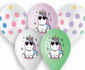 Balony pastelowe, Jednorożec,  mix, 5 szt.