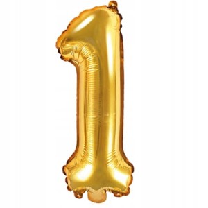 Balon foliowy cyfra 1, złota, 35 cm.