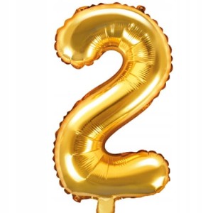 Balon foliowy cyfra 2, złota, 35 cm.