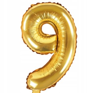 Balon foliowy cyfra 9, złota, 35 cm.