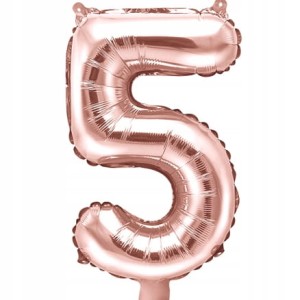 Balon foliowy liczba 5, różowe złoto, 35 cm.