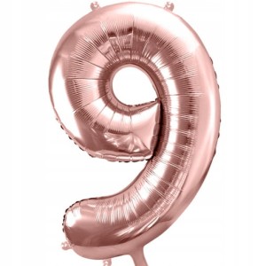 Balon foliowy liczba 9, różowe złoto, 35 cm.