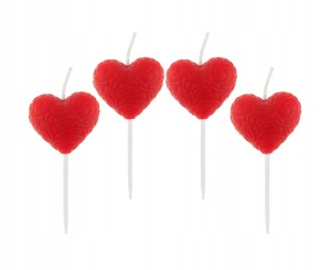 Świeczki pikery serca czerwone 4szt