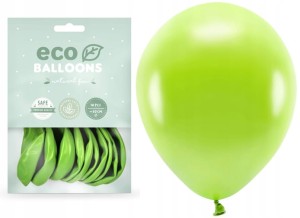 Balony Eco metaliczne zielone jabłuszko 10szt