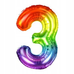 Balon foliowy cyfra 3, tęczowy 85 cm