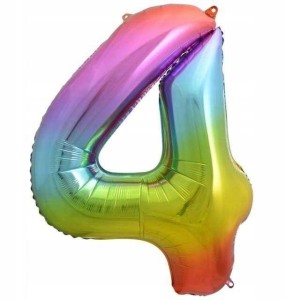 Balon foliowy cyfra 4, tęczowy 85 cm