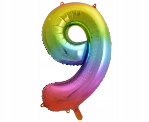 Balon foliowy cyfra 9, tęczowy 85 cm