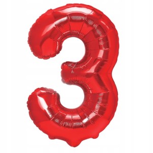 Balon foliowy cyfra 3, czerwony 85 cm