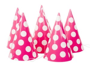 Czapeczki kropki na urodziny różowe  6 szt.