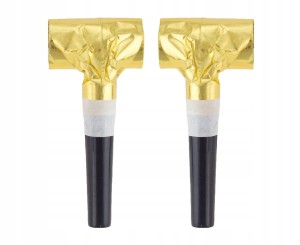 Gwizdki foliowe urodzinowe zwijane złote 4szt