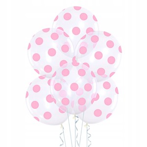 Balony transparentne w kropki grochy różowe 5szt.