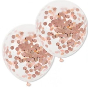 Balony transparentne z konfetti różowe złoto 5 szt