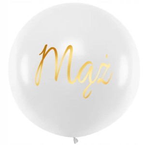 Balon biały złoty napis Mąż Ślub 45 cm
