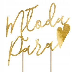 Ślubny topper na tort Młoda Para złoty