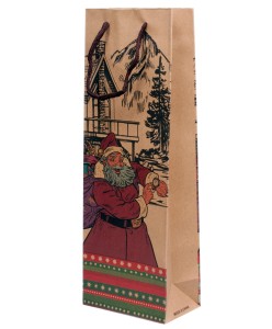 Torebka prezentowa świąteczna z MIKOŁAJEM eko na butelkę, 36 x 12 x 8 cm, 1 szt.