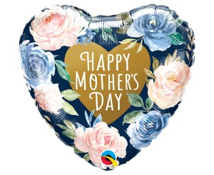 Balon foliowy 18" QL HRT "Happy Mother's Day" różowe i niebieskie róże