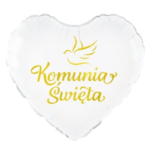 Balon foliowy biały serce Komunia Święta Gołąbek 45 cm