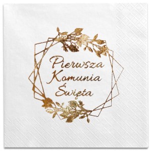 Serwetki 24x24 białe heksagon "I Komunia Św." 12 szt.