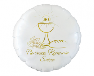 Balon foliowy Pierwsza Komunia Święta (kielich), okrągły 18"