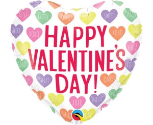 Balon foliowy Happy Valentine's Day, kolorowe serca, 18 cali