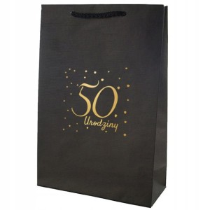Torebka na prezent,  czarna, 50 Urodziny, 1 szt.