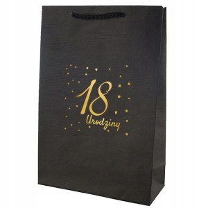 Torebka na prezent,  czarna, 18 Urodziny, 1 szt. 