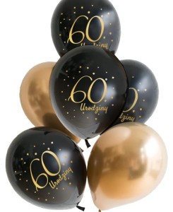 Balony czarne z nadrukiem "60 Urodziny" 6 szt.