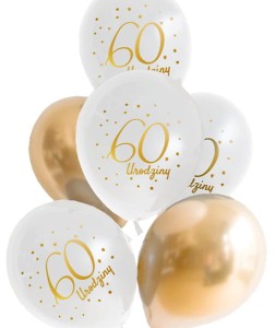 Balony białe z nadrukiem "60 Urodziny" 6 szt.