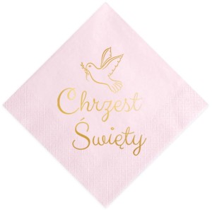 Serwetki 33x33 różowe "Chrzest Święty", Gołąb 12 szt.