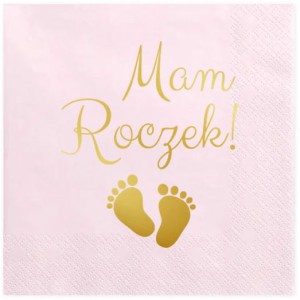 Serwetki 33x33 różowe "Mam Roczek" Stópki 12 szt.
