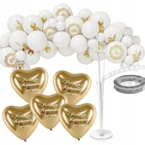 Zestaw dekoracji Komunijnych, balony komunijne, stojak,