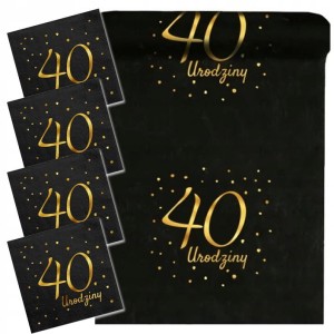 Zestaw na 40 urodziny, czarny, serwetki, bieżnik. 