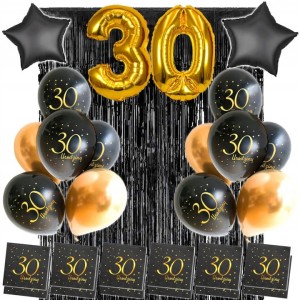Zestaw na 30 urodziny, balony, serwetki, kurtyna.