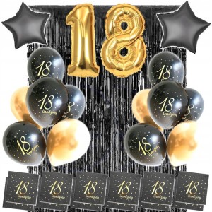 Zestaw na 18 urodziny, balony, serwetki, kurtyna.