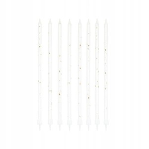 Świeczki na tort biało-złote długie 8 szt.
