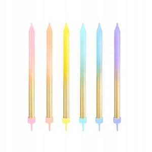 Świeczki na tort złoto-tęczowe 6 szt.