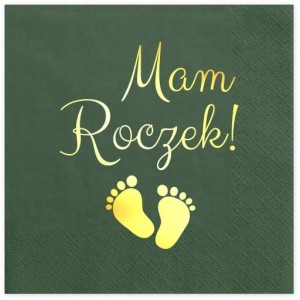 Serwetki Mam Roczek  złocone , butelkowa zieleń, 33x33 cm, 12 szt.