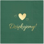 Serwetki papierowe złocone "Dziękujemy!", butelkowa zieleń, 12 szt 
