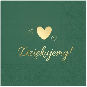 Serwetki papierowe złocone "Dziękujemy!", butelkowa zieleń, 12 szt 