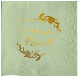 Serwetki Mam Roczek  złocone ,szałwia, 33x33 cm, 12 szt. 