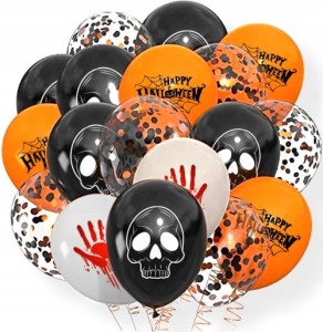 Balony halloween czaszka mix z konfetti, 11 szt. 