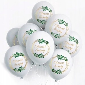 Balony lateksowe białe z nadrukiem  na chrzest św.