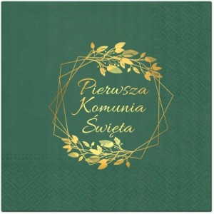 Serwetki ze złotym napisem na Komunię Św. 