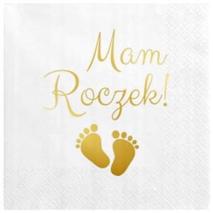 Serwetki na roczek Stópki  złocone ,białe, 33x33 cm, 12 szt. 