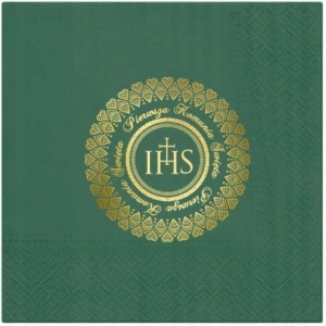 Serwetki komunijne Hostia, złocone, 12 szt 33x33 cm