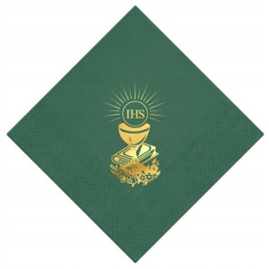 Serwetki komunijne Kielich, złocone, 12 szt 33x33 cm   