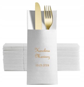 Kieszonki na sztućce białe personalizowane 12 szt.