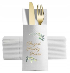 Kieszonki na sztućce białe personalizowane na chrzest 12 szt.  