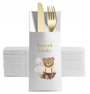 Kieszonki na sztućce białe personalizowane na roczek 12 szt. 